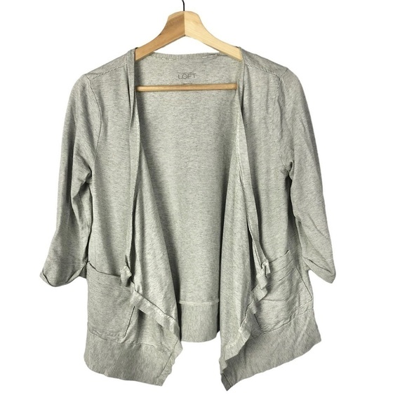 Ann Taylor LOFT Light Gray Half Sleeve Drape Front Cardigan Sweater S - Picture 1 of 3